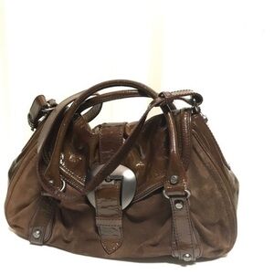 Francesco Biasia Suede Patent Leather Bag
